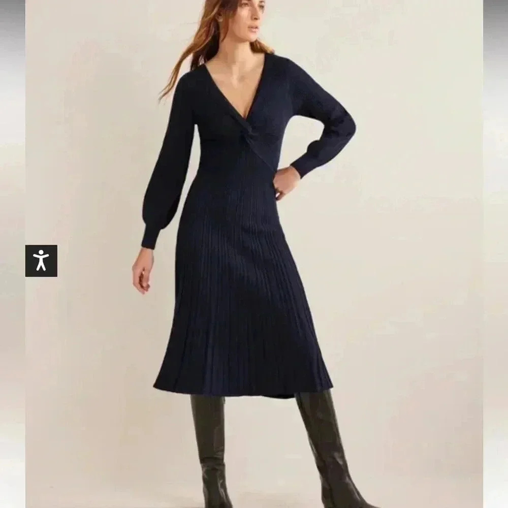 Boden Twist Front Knitted Midi Dress Navy Size 20/22R